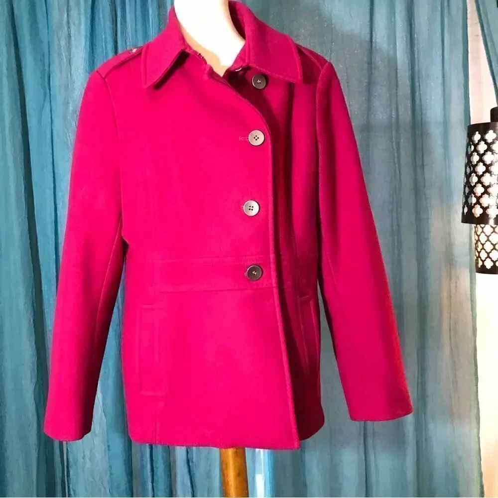 Preston & York Pink Fuchsia Wool Pea Coat Size Large